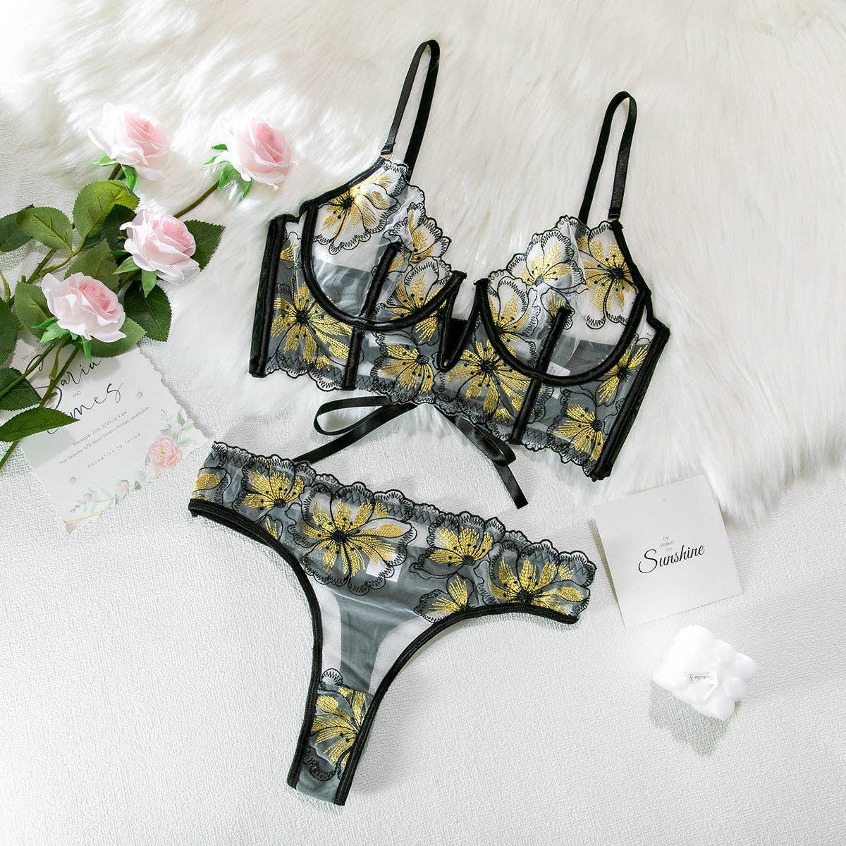 Yellow Large Floral Print Lingerie Set Florence May Intimates